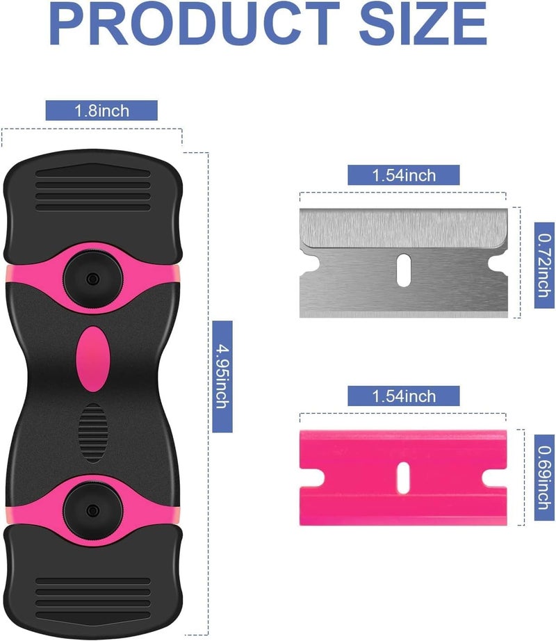 DEKEones Razor Blade Scraper, Double Edged Razorblade Scraping Tool with 10 Pcs Razor Blades, Paint Scraper for Glass, Decals, Tint, Stickers, Labels, Caulk, Adhesive(Pink) - Image 3